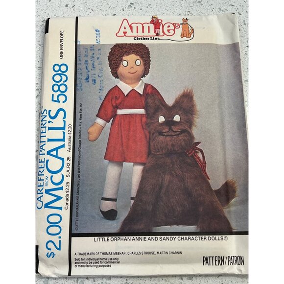 McCalls 5898 Annies Clothes Line Little Orphan Annie & Sandy Character Dolls Pat - Picture 1 of 2